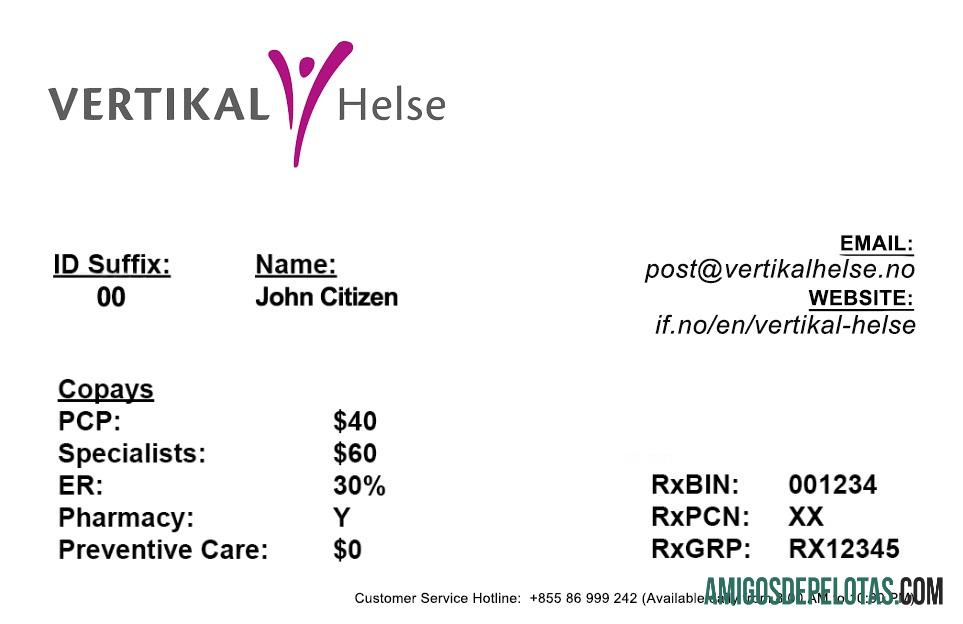 Cartão de seguro saúde da Noruega amostra